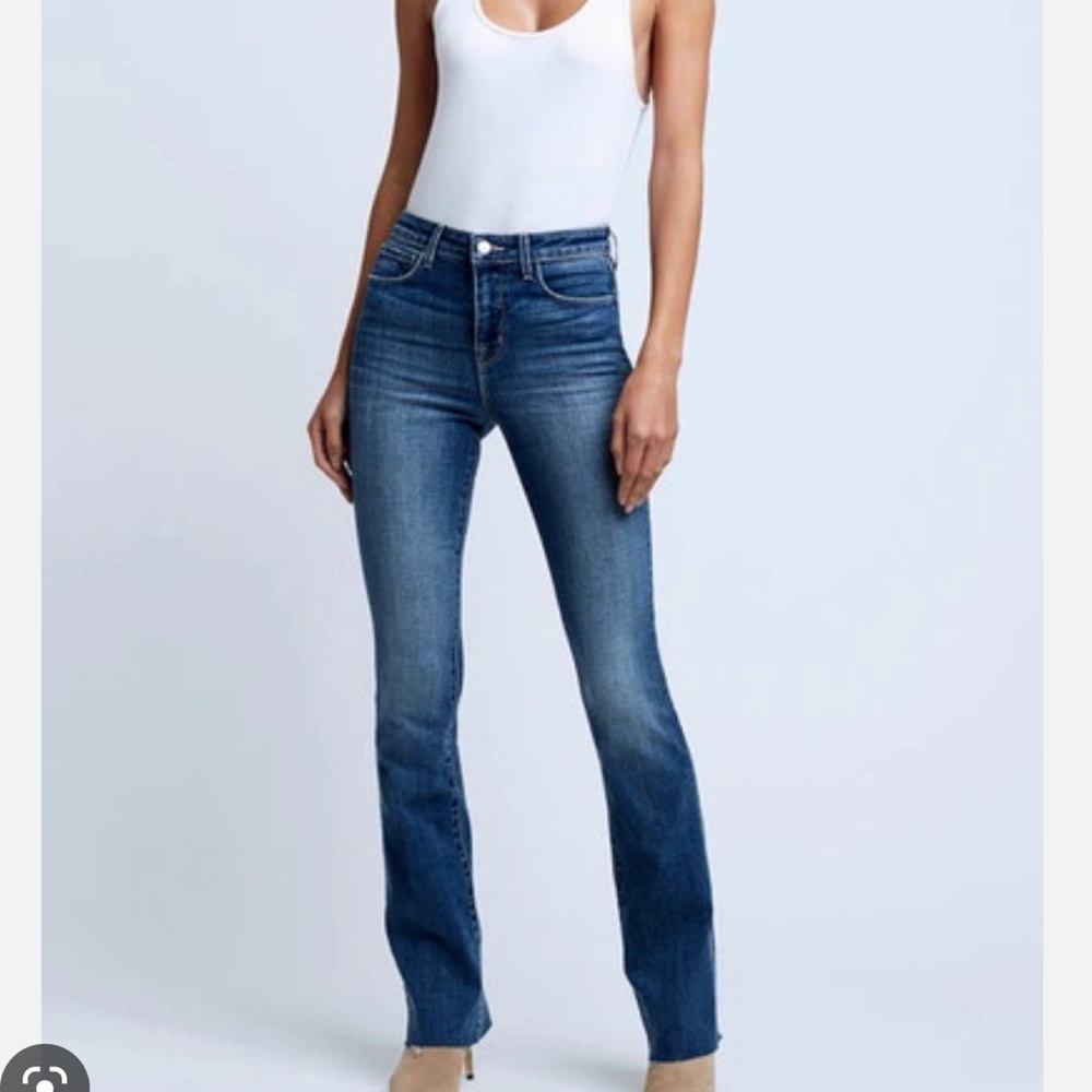 L’AGENCE Ruth High Waist Raw Hem Straight Leg Jeans Mesa Wash Size 29 Women’s